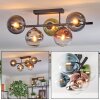 Gastor ceiling light, globe light blue, chrome, green, clear, coppery, Smoke-coloured, 5-light sources