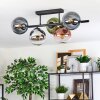 Gastor ceiling light, globe light blue, chrome, green, clear, coppery, Smoke-coloured, 5-light sources