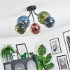 Koyoto ceiling light, globe light 52 cm blue, green, coppery, 5-light sources