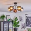 Koyoto ceiling light, globe light 52 cm blue, green, clear, coppery, 5-light sources
