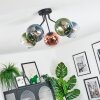 Koyoto ceiling light, globe light 52 cm blue, green, clear, coppery, 5-light sources