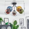 Koyoto ceiling light, globe light 52 cm blue, chrome, gold, green, coppery, Smoke-coloured, 5-light sources