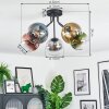 Koyoto ceiling light, globe light 52 cm blue, chrome, gold, green, clear, coppery, Smoke-coloured, 5-light sources