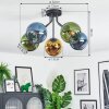 Koyoto ceiling light, globe light 52 cm blue, gold, green, 5-light sources