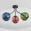 Gastor ceiling light, globe light blue, green, coppery, 3-light sources