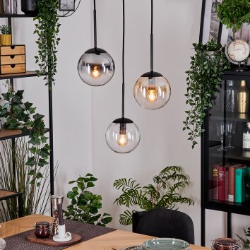 Gastor hanging light, globe light, pendant light Amber, clear, Smoke-coloured, 3-light sources