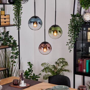 Gastor hanging light, globe light, pendant light blue, green, clear, coppery, 3-light sources