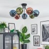 Koyoto ceiling light, globe light 82 cm blue, green, coppery, 7-light sources