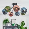 Koyoto ceiling light, globe light 82 cm blue, green, coppery, 7-light sources
