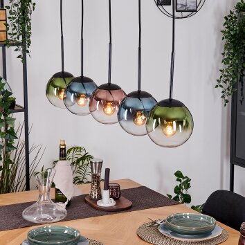 Gastor hanging light, globe light, pendant light blue, green, clear, coppery, 5-light sources