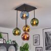 Koyoto ceiling light, globe light blue, gold, green, coppery, 5-light sources