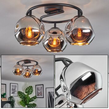Ripoll ceiling light, globe light chrome, Smoke-coloured, 3-light sources