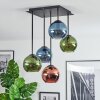 Koyoto ceiling light, globe light blue, green, coppery, 5-light sources