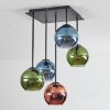Koyoto ceiling light, globe light blue, green, coppery, 5-light sources