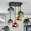 Koyoto ceiling light, globe light blue, gold, green, clear, coppery, 5-light sources