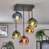 Koyoto ceiling light, globe light blue, gold, green, clear, coppery, 5-light sources
