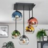 Koyoto ceiling light, globe light blue, gold, green, clear, coppery, Smoke-coloured, 5-light sources