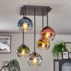 Koyoto ceiling light, globe light blue, gold, green, clear, coppery, Smoke-coloured, 5-light sources