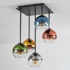 Koyoto ceiling light, globe light blue, gold, green, clear, coppery, Smoke-coloured, 5-light sources