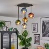 Koyoto ceiling light, globe light blue, gold, green, clear, coppery, Smoke-coloured, 5-light sources