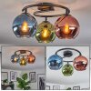 Koyoto ceiling light, globe light 37 cm blue, green, coppery, 3-light sources