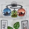 Koyoto ceiling light, globe light 37 cm blue, green, coppery, 3-light sources