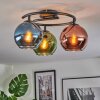 Koyoto ceiling light, globe light 37 cm blue, green, coppery, 3-light sources