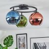 Koyoto ceiling light, globe light 37 cm blue, green, coppery, 3-light sources