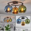 Koyoto ceiling light, globe light 37 cm blue, gold, green, 3-light sources