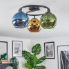 Koyoto ceiling light, globe light 37 cm blue, gold, green, 3-light sources