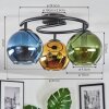 Koyoto ceiling light, globe light 37 cm blue, gold, green, 3-light sources