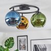 Koyoto ceiling light, globe light 37 cm blue, gold, green, 3-light sources