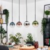 Gastor hanging light, globe light, pendant light blue, chrome, green, clear, coppery, Smoke-coloured, 4-light sources
