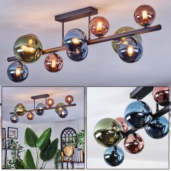 Chehalis ceiling light, globe light blue, green, coppery, 10-light sources