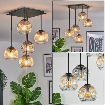 Ripoll ceiling light, globe light Amber, clear, Smoke-coloured, 5-light sources