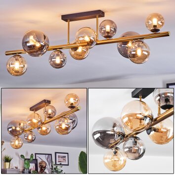 Chehalis ceiling light, globe light gold, black, 10-light sources