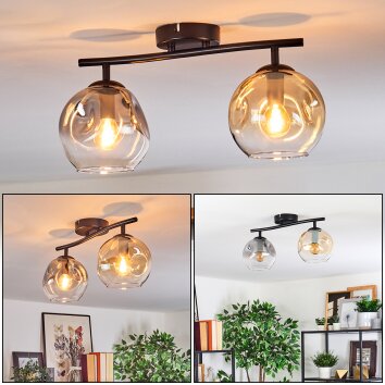 Ripoll ceiling light, globe light Amber, clear, Smoke-coloured, 2-light sources