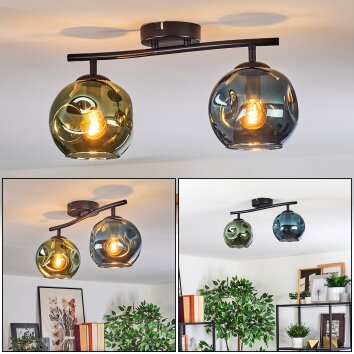 Ripoll ceiling light, globe light blue, green, 2-light sources