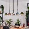 Gastor hanging light, globe light, pendant light blue, chrome, green, clear, coppery, Smoke-coloured, 5-light sources