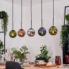 Gastor hanging light, globe light, pendant light blue, chrome, green, coppery, Smoke-coloured, 5-light sources