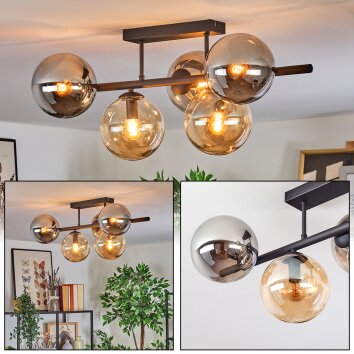 Gastor ceiling light, globe light Amber, Smoke-coloured, 5-light sources