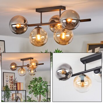 Gastor ceiling light, globe light Amber, clear, Smoke-coloured, 5-light sources