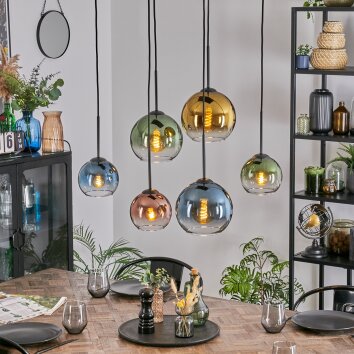 Koyoto hanging light, globe light, pendant light blue, gold, green, clear, coppery, 6-light sources