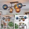 Gastor ceiling light, globe light blue, chrome, green, coppery, Smoke-coloured, 5-light sources