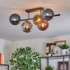 Gastor ceiling light, globe light blue, chrome, green, coppery, Smoke-coloured, 5-light sources