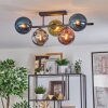 Gastor ceiling light, globe light blue, chrome, green, coppery, Smoke-coloured, 5-light sources