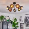 Koyoto ceiling light, globe light 82 cm blue, green, clear, coppery, 7-light sources