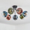 Koyoto ceiling light, globe light 82 cm blue, green, clear, coppery, 7-light sources