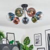 Koyoto ceiling light, globe light 82 cm blue, green, clear, coppery, 7-light sources
