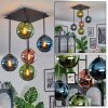 Gastor ceiling light, globe light blue, green, coppery, 5-light sources